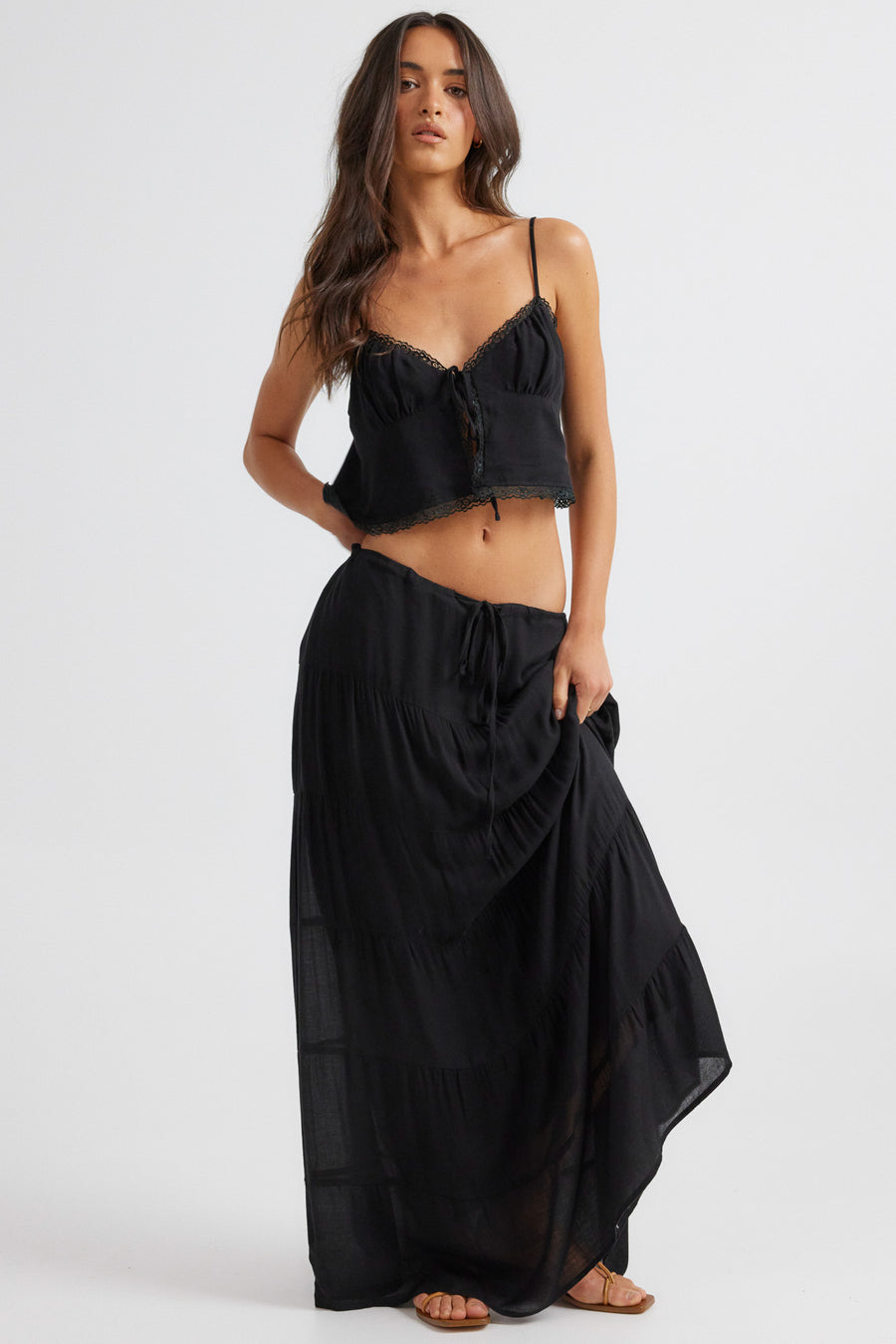 OPHELIA TIE UP CAMI - BLACK