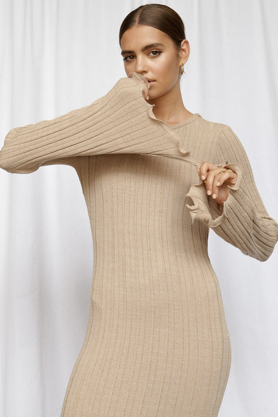 BAHA LONG SLEEVE DRESS - TOFFEE